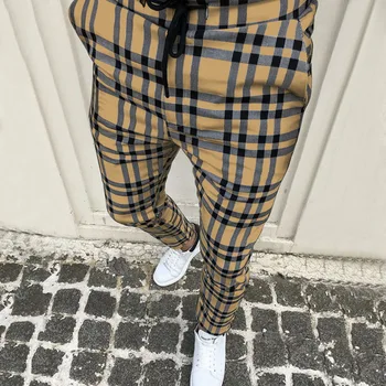 DIHOPE Vyrų Pledas Kelnes Poilsiu Sveikatingumo Streetwear Derliaus Kišenės Atsitiktinis Kelnės Mygtuką Laisvalaikio Pantalones Hombre Negabaritinius
