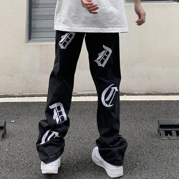 Grunge Punk Kratinys Jeans Mens Kelnės Harajuku Stiliaus Unisex atsitiktinis Streetwear Atsitiktinis Negabaritinių Džinsinio audinio Kelnės