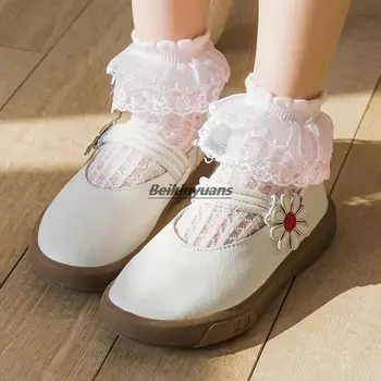 Nėriniai mergina kojinės vasaros plona balta šokio mergina akių orui princesė medvilnės vaikams kojinės pavasarį ir rudenį