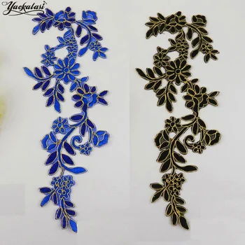 YACKALASI 5 Vnt./Daug 3D Gėlių Appliques Geležies Pleistrai Aukso Apdaila Vintage Suknelė Gėlių Siuvimo, Drabužių Apdaila 29.5*11,5 cm