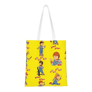 Mielas Gera Vaikinai Vaiko Žaisti Chucky Nešti Pirkinių Krepšys Daugkartinio naudojimo Bakalėja, Drobė Peties Shopper Bag
