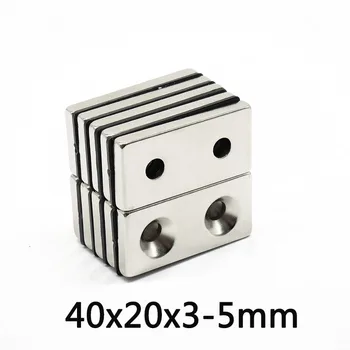 5~100VNT 40x20x3-5 Blokuoti Galingi Magnetai, dvigubo tvirtinimo taškai 4 mm Įsprausti Neodimio Magnetas 40x20x3-5mm NdFeB Magnetiniai 40*20*3-5 mm