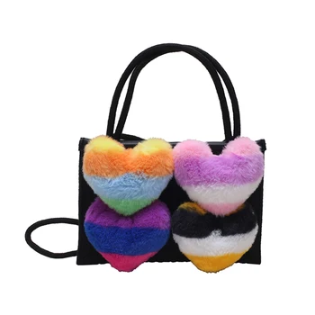 Mados pliušinis meilės petį krepšys moterims Aukštos kokybės medvilnės virvė krepšys Mielas piniginės ir rankinės Dizaineris crossbody krepšiai