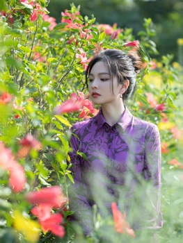 Violetinė Derliaus Rankovėmis Gėlių Spausdinti Juostinės Juosmens Plisuotos Midi Suknelė S-XL