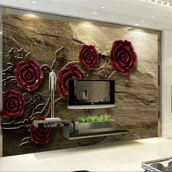 wellyu papel de parede Užsakymą tapetai freskomis mados namų puošybai įspaustais rožių smiltainio TV foną, sienos tapetai