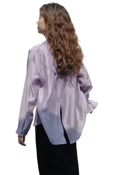 Prekės ženklo Mados Saldus Levandų negabaritinių Dirbtinio šilko marškiniai plius dydis 5XL Lajocelis audinio Palaidinė Universalus kailis saulės marškinėliai