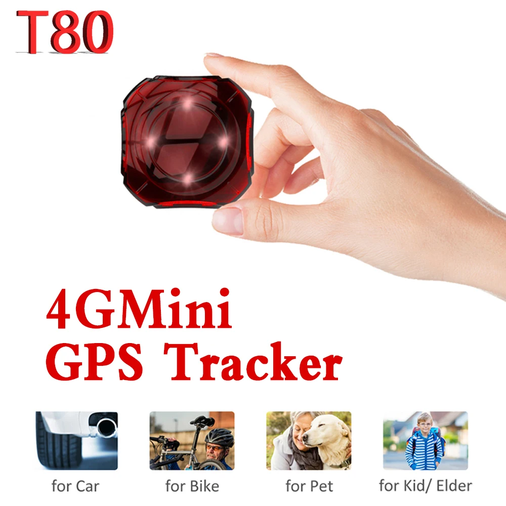 Mini 4G LTE 4 1 GPS Tracker T80 Realaus laiko Stebėjimo Locator Built-in GPS/GPRS ir Antena Su Judesio Perspėjimas apie Anti-theft