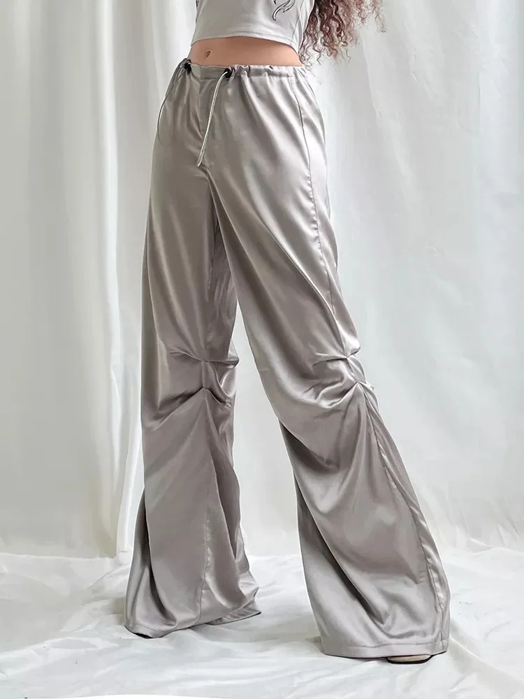 Weekeep Satino Pločio Kojų Moterų Kelnes Baggy Raišteliu Bėgiojimas Sweatpants Vasaros Mados Žemas Augimas Kelnių Elegantiškas Streetwear