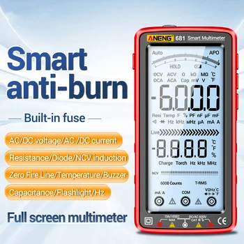ANENG 681 6000 Skaičiuoja Skaitmeninis Multimetras Smart Anti-burn Įkrovimo Universalus Matuoklis NCV Testeris 5-colių Didelis LCD ekranas su Apšvietimu