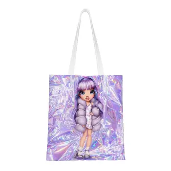 Custom Vaivorykštė Didelė Violetinė Gluosnio Su Violetine Aliuminio Drobės Pirkinių Maišeliai Moterų Nešiojamų Bakalėja Tote Shopper Bags
