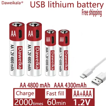 AA AAA USB įkrovimo 1.2 V AA 4800mAh įkraunama ličio baterija, nuotolinio valdymo pelės žaislas baterija + nemokamas pristatymas