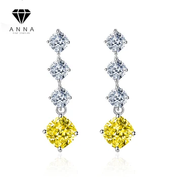 925 Sterlingas Sidabro Topazas Eilės Deimantų Auskarai Moterims Prabangus Elegantiškas Yellow Diamond Princess Kubinių Zircona Vestuvių Fine Jewelry