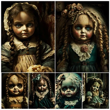Creepy Sugadintas Doll Vintage Sienos Menas Drobė Spausdinti Bauginantis Voodoo Lėlės, Meno Plakatas Ir Spausdinimo Gyvenimo Kambario Dekoro Neįrėminti