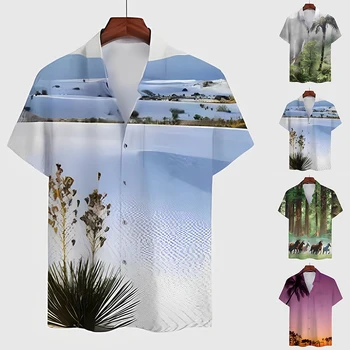 Atsitiktinis Megztinis Havajų Marškinėliai Vyrams Vasaros 2023 Mados 3D Atspausdintas Paplūdimio trumpomis Rankovėmis Viršūnes Tee Palaidinė apatinis trikotažas, Plius Dydis Drabužių