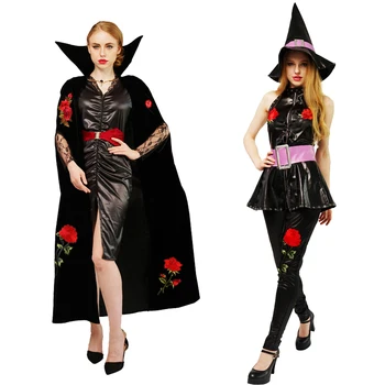 Moterų Vampyras Kostiumai Ragana Drabužių Cosplay Suknelės Komplektus Ponios Halloween Party Veiklos Kostiumas Su Skrybėlę