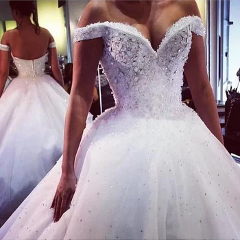 Linijos Vestuvių Suknelė 2023 Kristalų Ilgos Vestuvinės Suknelės Nuo Peties Karoliukai Nuotaka Užsakymą Pilis Vestidos De Novia