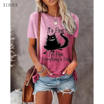 2023 Vasaros Nauji moteriški Marškinėliai 3D Spausdinimo Funny Cat Karšto Pardavimo Atsitiktinis Tee Kasdien Moteris Trumpas Rankovės Marškinėliai Street Moteris Dėvėti 6XL