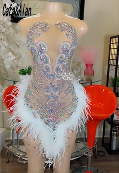 Cara&Alan Plunksnos Trumpas Prom Suknelė Mergaitėms 2023 Duobute Kristalų Undinė Šalis, Chalatai Vestidos De Graduación Kokteilių Suknelė