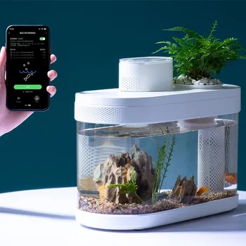 Geometrijos Akvariumas Rinkinį Smart Žuvų Bakas su LED Šviesos Filtravimo Sistema, Ramioje Vandens Siurblys Mažų Augalų Dekoro Betta Žuvų