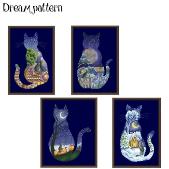 Katė moonlight-Pavasario kryželiu rinkinys 14ct 11ct mėlynas audinys, medvilnės, šilko siuvinėjimo 