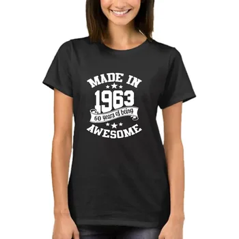 Pagamintas 1963 metais 60 Metų Nuostabus Spausdinti Vasarą Moterys T-Shirt Juokinga, 60 Gimtadienio Dovana trumpomis Rankovėmis Marškinėlius Viršūnes Moterų