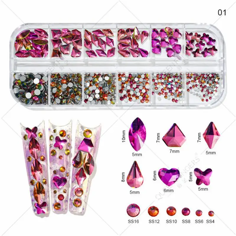1~8PCS 12Gird Box, Multi Dydis, Spalva Flatback Stiklo Cirkonio Nagų Dailės Reikmenys, Dekoratyviniai Kristalų Diamond 