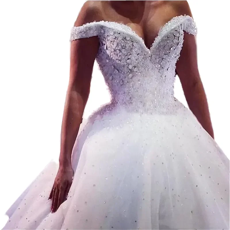 Linijos Vestuvių Suknelė 2023 Kristalų Ilgos Vestuvinės Suknelės Nuo Peties Karoliukai Nuotaka Užsakymą Pilis Vestidos De Novia